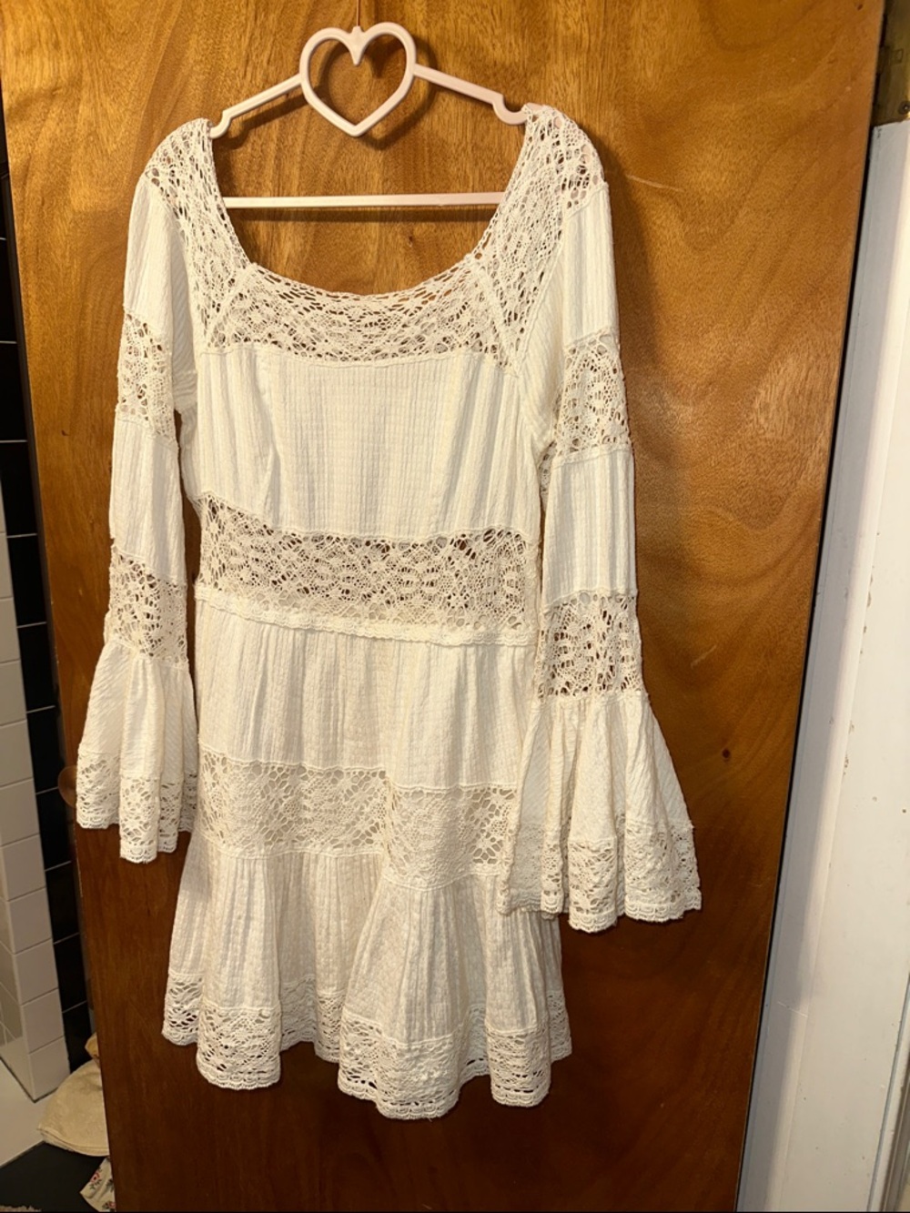 Boho Lace-Panel White Tiered Mini Dress